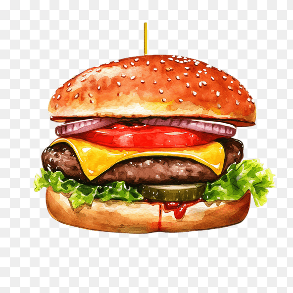 Juicy Cheeseburger Watercolor Clipart