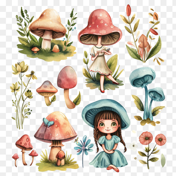 Watercolor Mushroom Clipart Set