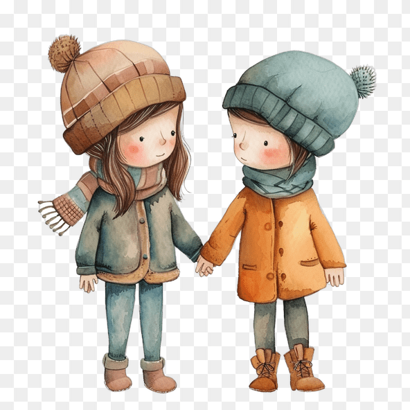Winter Girls Holding Hands Clipart