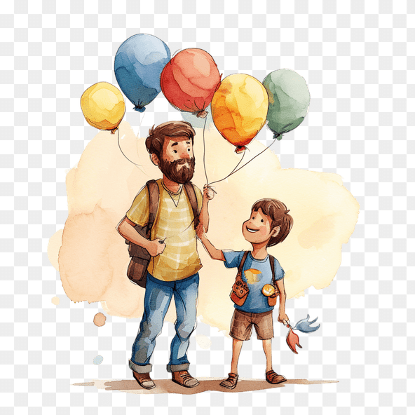  Father and Son Holding Balloons Clipart