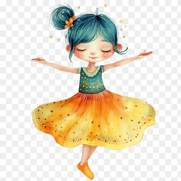 Cute Watercolor Girl Dancing Clipart