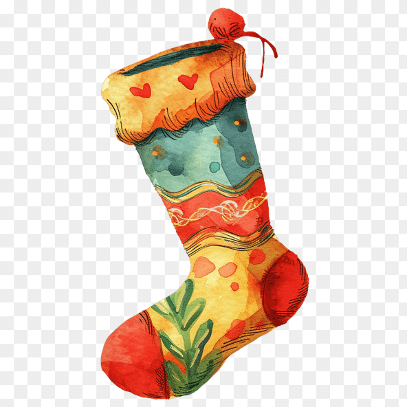Watercolor Christmas Stocking Clipart