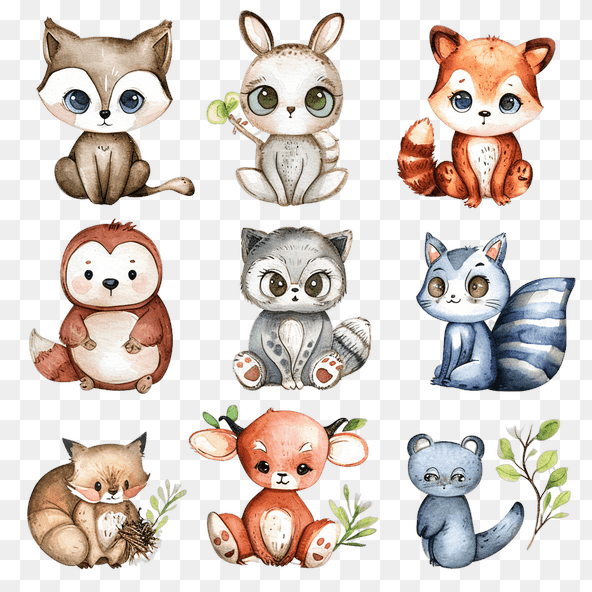 Cute Watercolor Animals Clipart Set