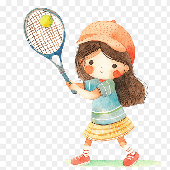 cute girl playing tennis clipart