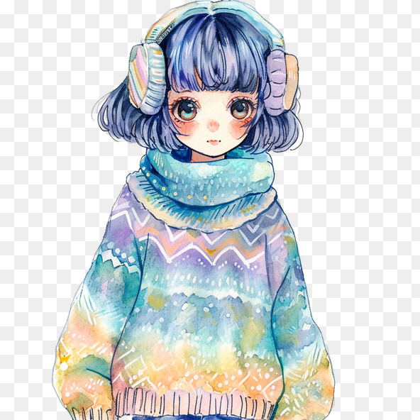 Cute Anime Girl Winter Sweater Clipart