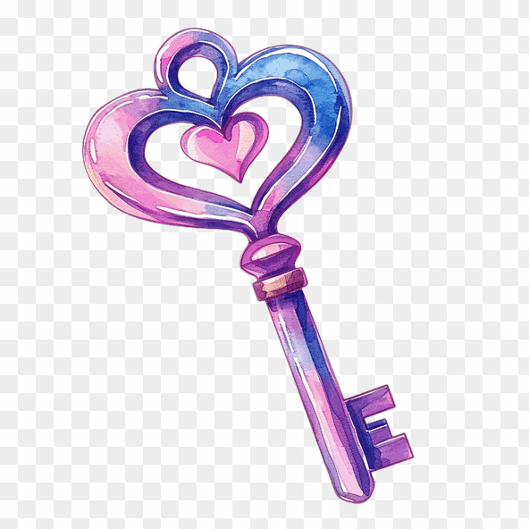Purple Watercolor Heart Key Clipart