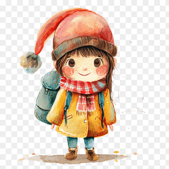 Cute cartoon girl in winter clothes clipart