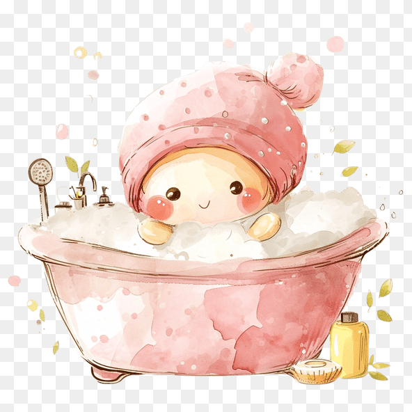 Cute Baby Girl in Pink Bathtub Clipart