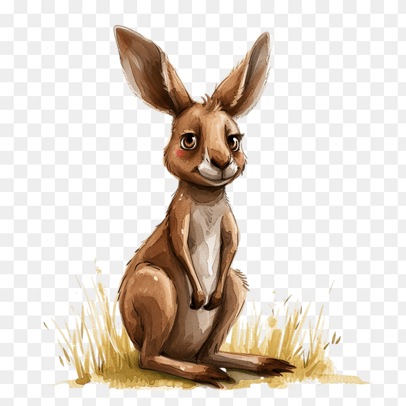 Cute Baby Kangaroo Watercolor Clipart