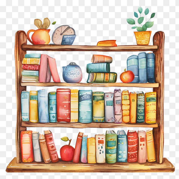 Watercolor Bookcase Clipart