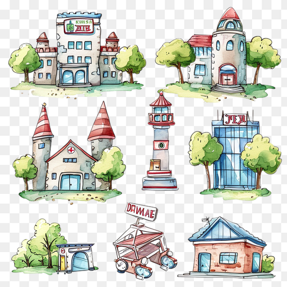 Cartoon Building Clipart Set