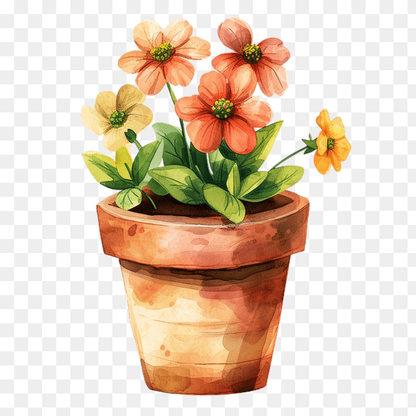 Orange Flowers Potted Plant Clipart
