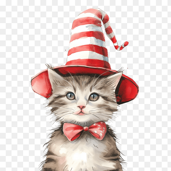 Cute Kitten In Red Striped Hat Clipart