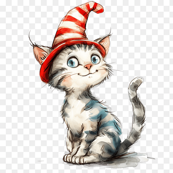 Cute Cat Wearing Striped Hat Clipart