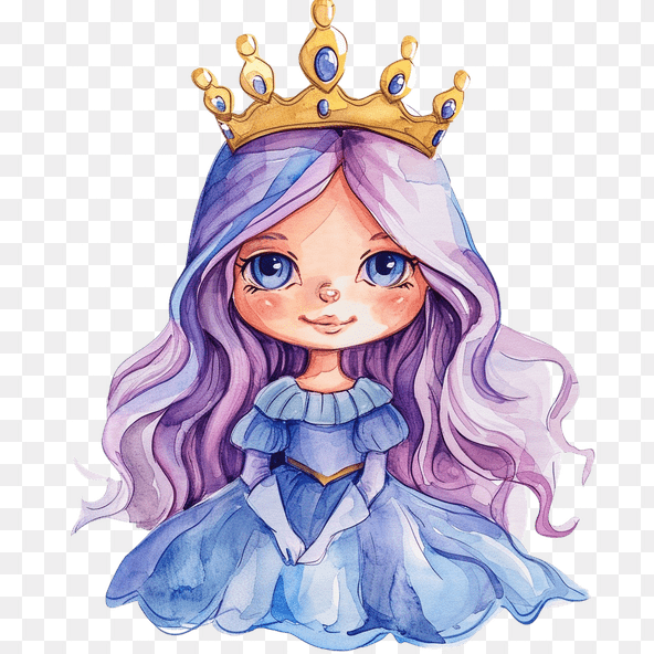 Purple Hair Princess with Crown Clipart
