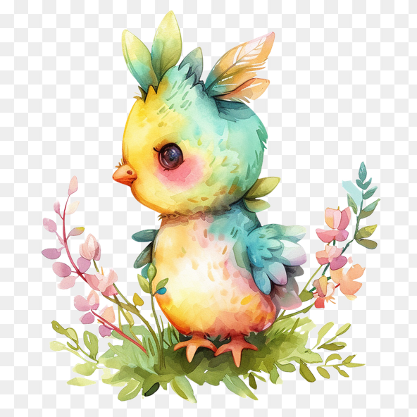 Cute watercolor baby bird clipart
