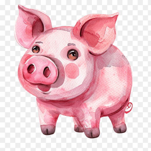 Cute Watercolor Pink Pig Clipart