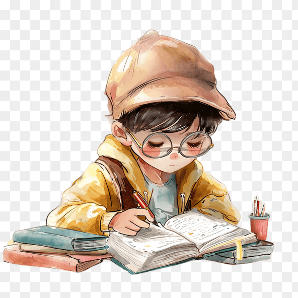 Cute Boy Studying With Books Clipart