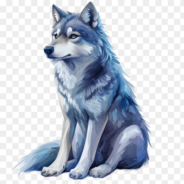 Blue Watercolor Wolf Clipart