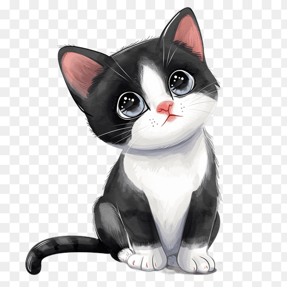 cute black and white cat clipart