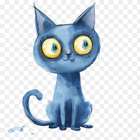 Cute Blue Cat Watercolor Clipart