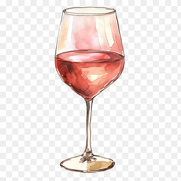 Watercolor Painting of Rose Wine Glass Clipart