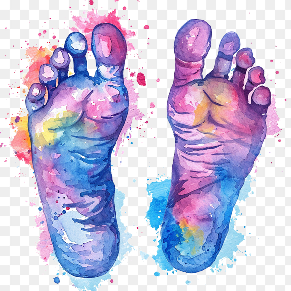 Colorful Watercolor Footprints Clipart