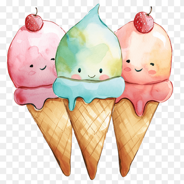 Cute Watercolor Ice Cream Cones Clipart