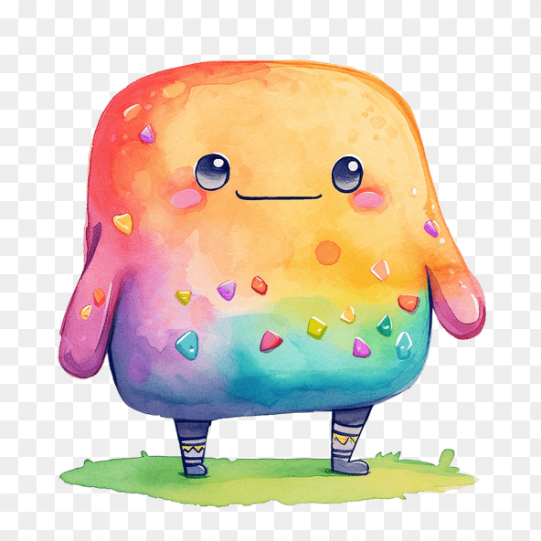 Cute Rainbow Watercolor Monster Clipart