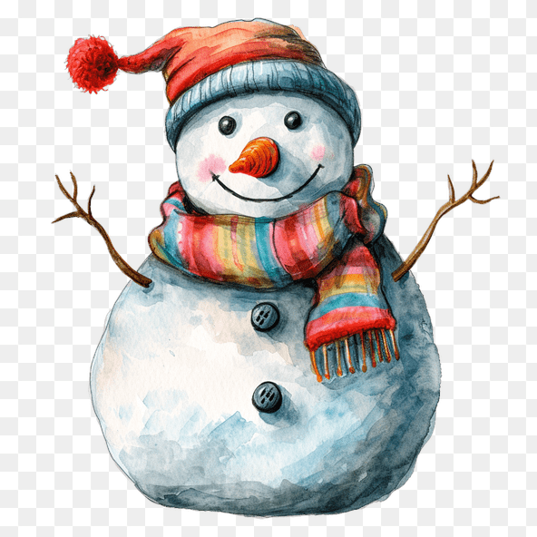 Smiling Watercolor Snowman Clipart