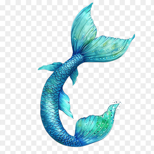 Mermaid Tail Clipart: Watercolor Teal Ocean Fantasy