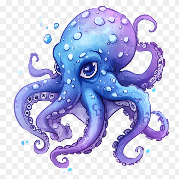 Cute Blue Octopus Clipart