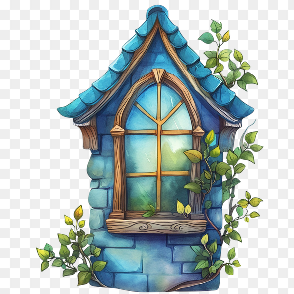 Blue Stone Window With Vines Clipart