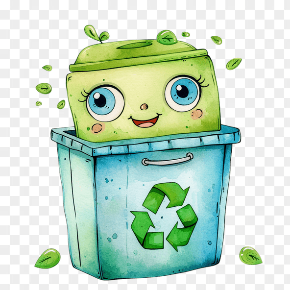 Cute Green Recycling Bin Cartoon Clipart