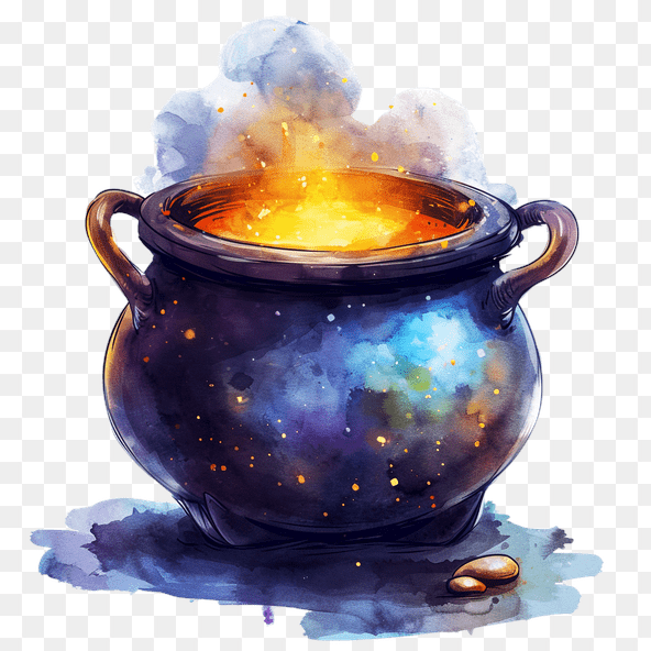 Watercolor Halloween Witch Cauldron Clipart