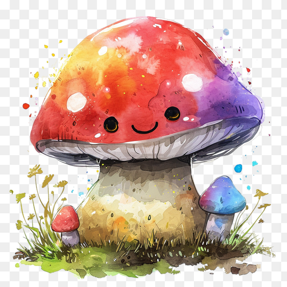 Smiling Watercolor Mushroom Clipart