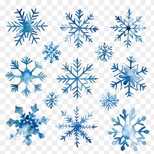 Blue watercolor snowflakes clipart