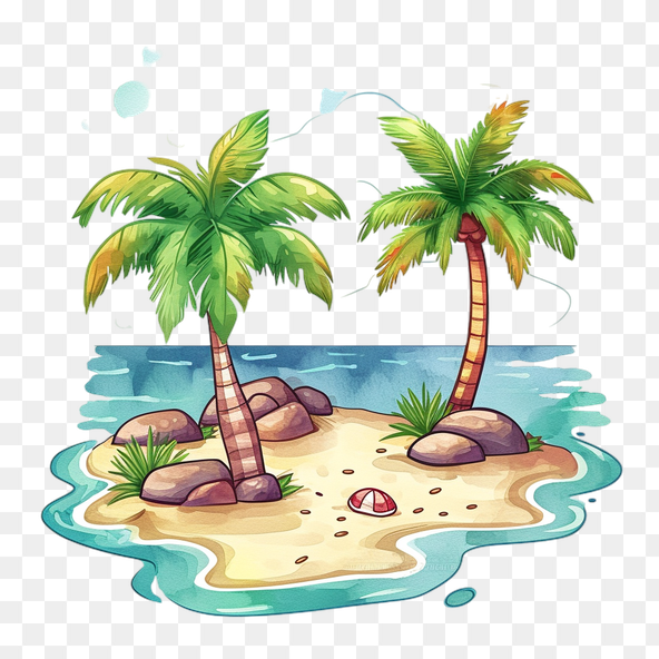 Tropical Island Watercolor Clipart