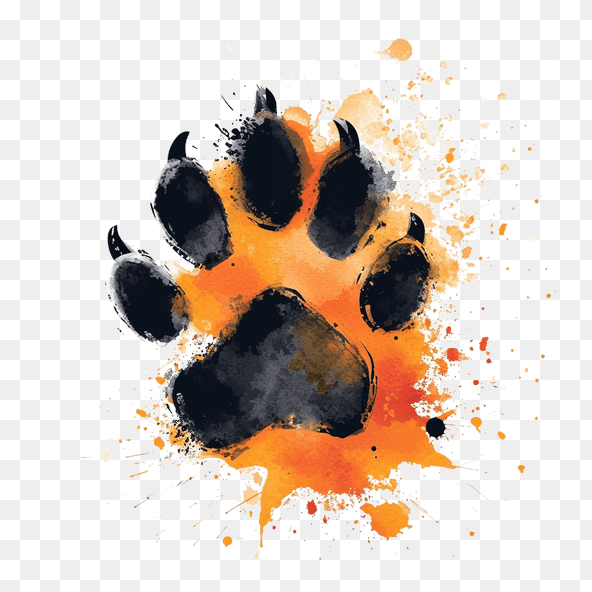 Orange Watercolor Big Cat Paw Print Clipart