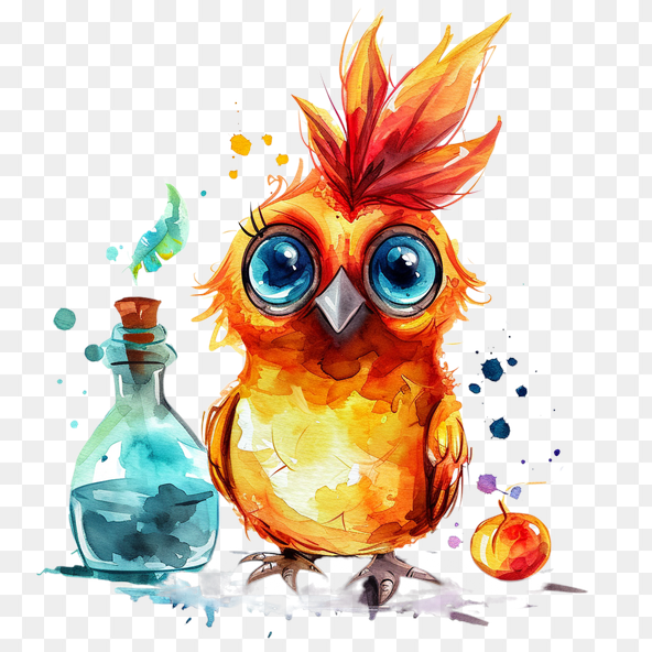 Cute Watercolor Bird With Potion Clipart