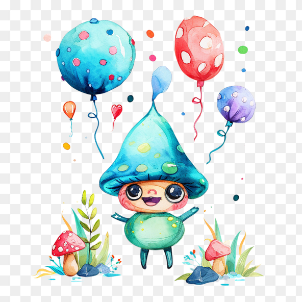 Cute Mushroom Character Watercolor Clipart