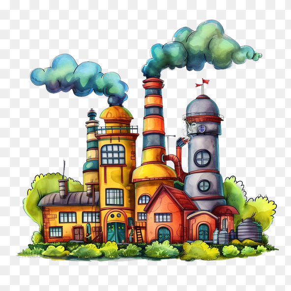 Cartoon Factory Buildings Clipart