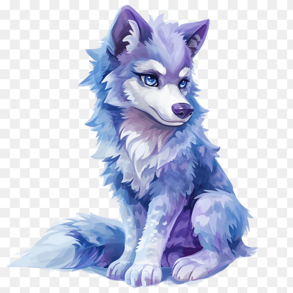 purple wolf sitting clipart