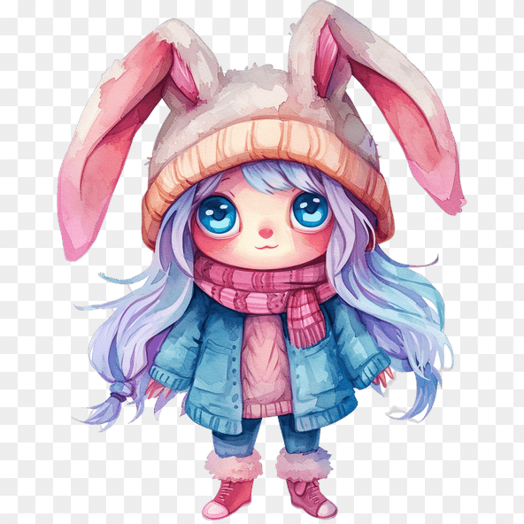 cartoon girl with bunny hat clipart