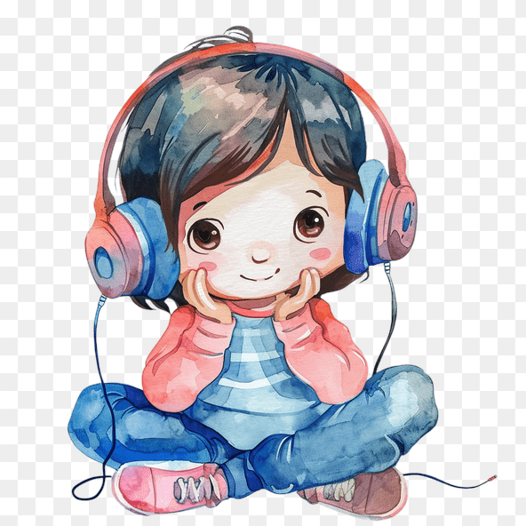 Cute Girl Listening Music Headphones Clipart