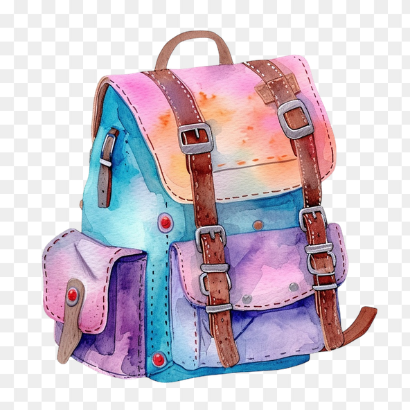 Colorful Watercolor Backpack Clipart