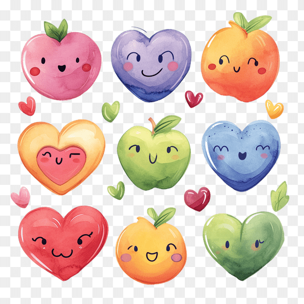 Cute Watercolor Heart Fruit Clipart