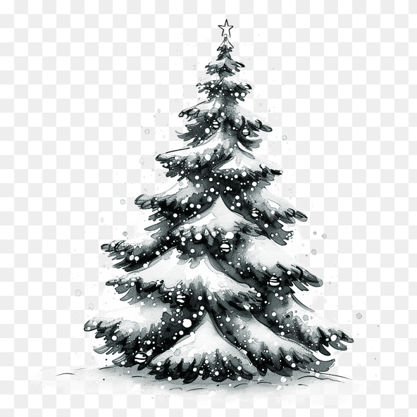 Snow Covered Christmas Tree Watercolor Clipart