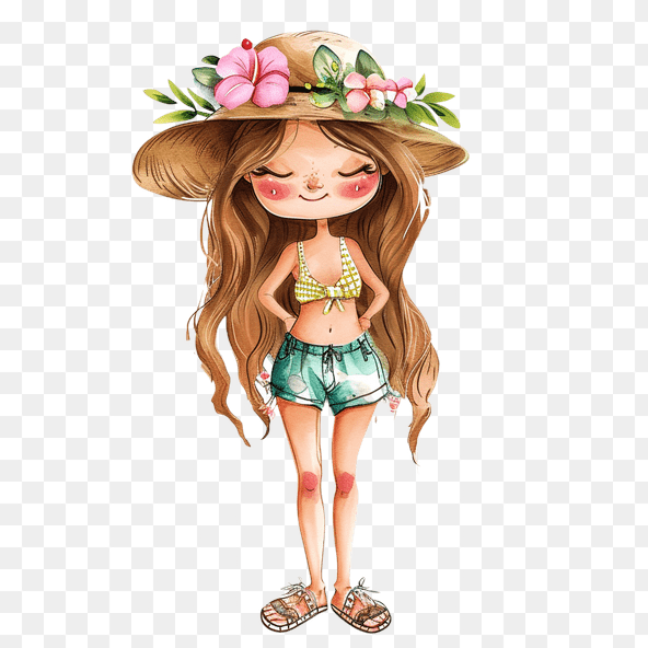 Cute cartoon girl with summer hat clipart