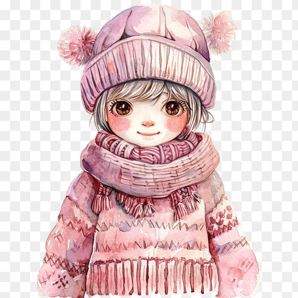 Cute Girl in Pink Winter Outfit Clipart